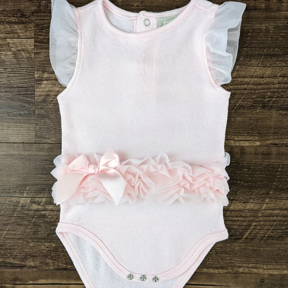 Kyle & Deena Pink Ruffle Bow Bodysuit Onesie